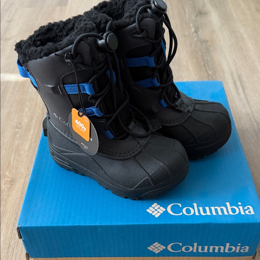 Columbia Kids Black Winter Boots with Blue Accents